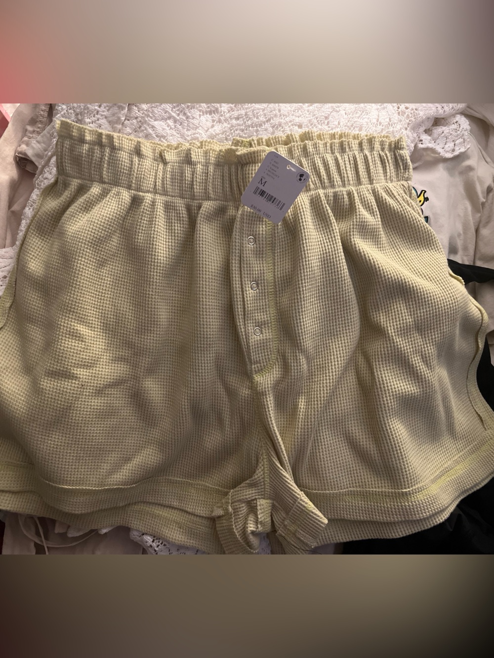 Free People Intimately Women’s Waffle Knit Drawstring Shorts - Lime Green NWT